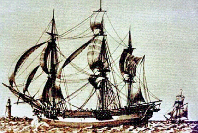 Le Solide commandé par le capitaine français Etienne Marchand