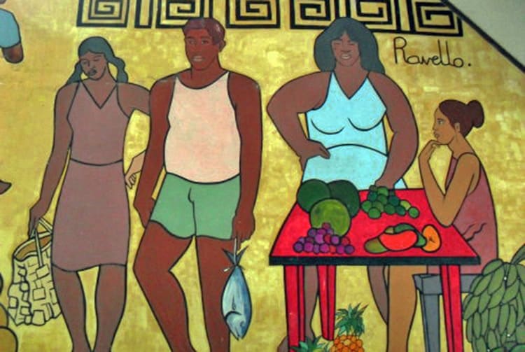 Fresque de Ravello au marché de Paopao à Moorea.