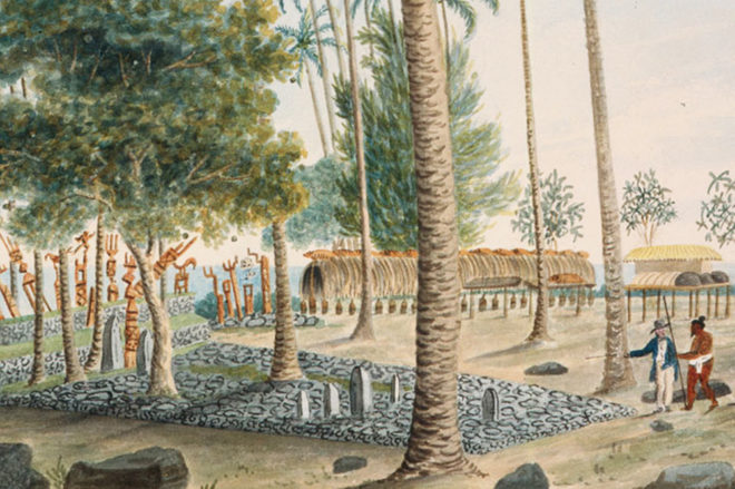 Marae de Pare, aquarelle de George Tobin, 1792.jpg