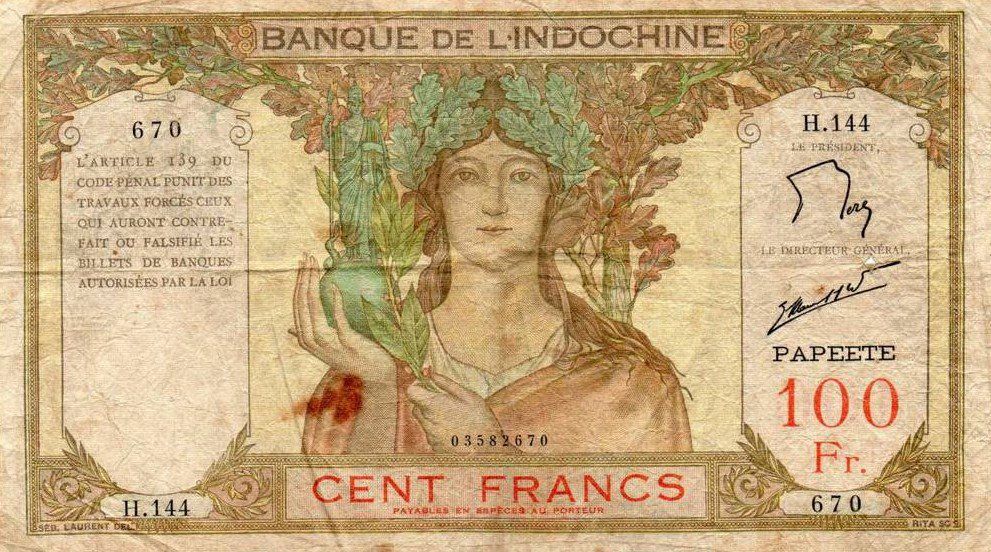 Billet de Cent francs de la Banque de l'Indochine