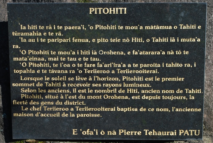 Pierre Pitohiti, premier sommet de Tahiti, Papenoo