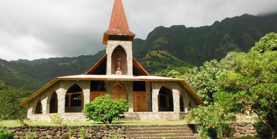 Eglise de la Sainte-Mère-de-Dieu, Vaitahu, île de Tahuata. Photo Purutaa