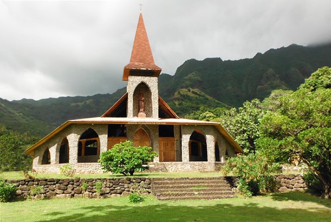 Eglise de la Sainte-Mère-de-Dieu, Vaitahu, île de Tahuata. Photo Purutaa