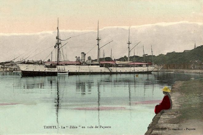 La canonnière Zélée en rade de Papeete vers 1910. Photo Lucien Gauthier