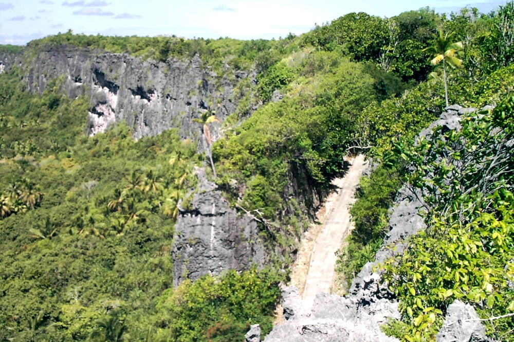 Route de Moumu à Makatea, vue du plateau. Photo Paul Niva