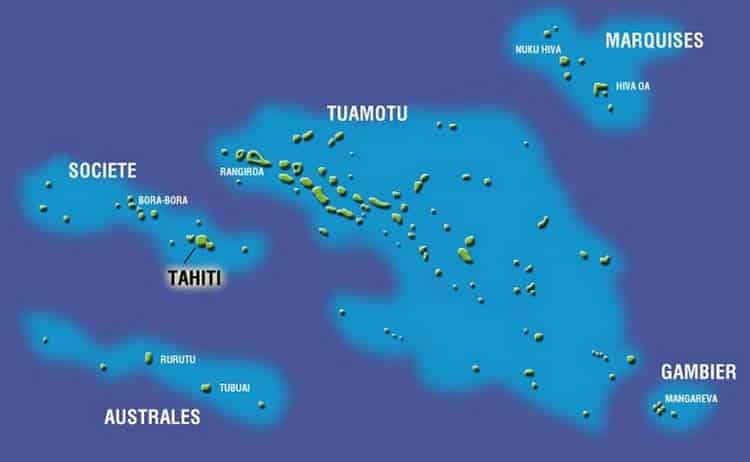 Carte des cinq archipels de la Polynésie française