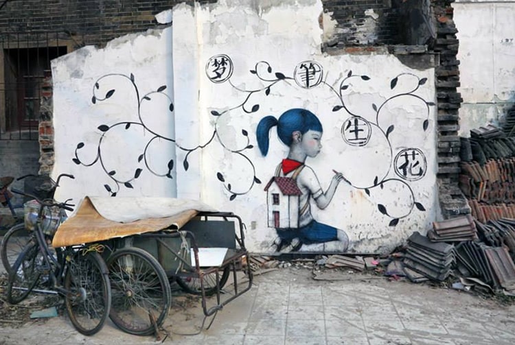 Fresque à Kang Ding Lu, Shanghaï par Seth. Photo Nouveaux Explorateurs Malland