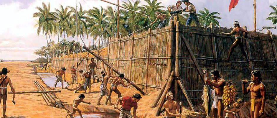 Fort George à Tubuai. Illustration Herb Kane