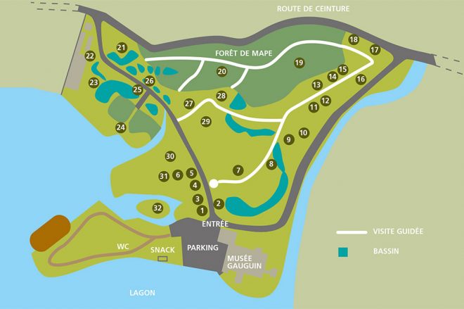 Plan du parcours du jardin botanique de Papeari, Tahiti