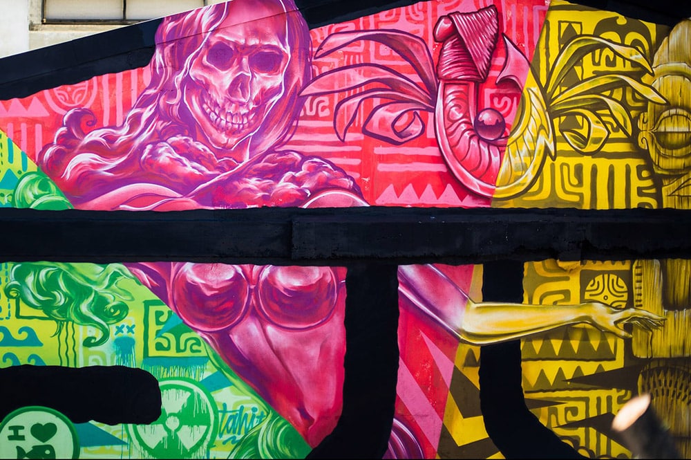 Détail de la fresque de Abuz, HTJ et Jops du marché de Papeete