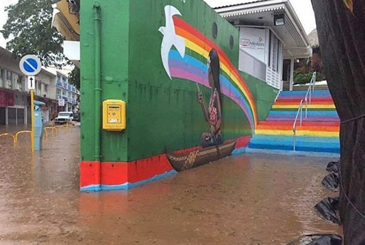 La pirogue pendant les inondations de janvier 2017 Centre Vaima Papeete