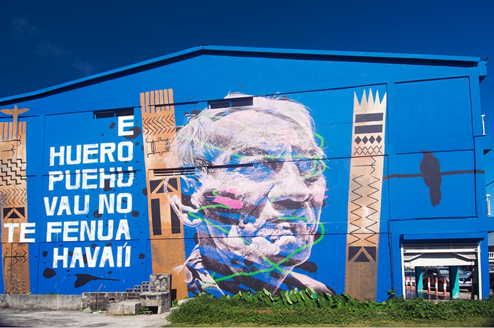 Street Art, portrait du navigateur Viliamu Tupaia par Askew, Raiatea