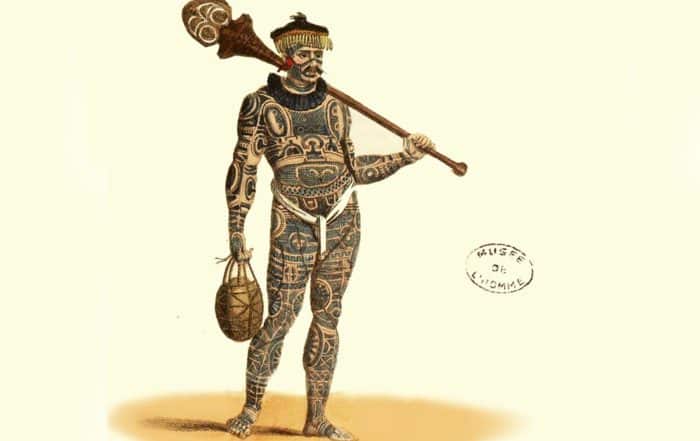 Marquisien entièrement tatoué. Estampes de jules Verreaux. Musée de l'homme