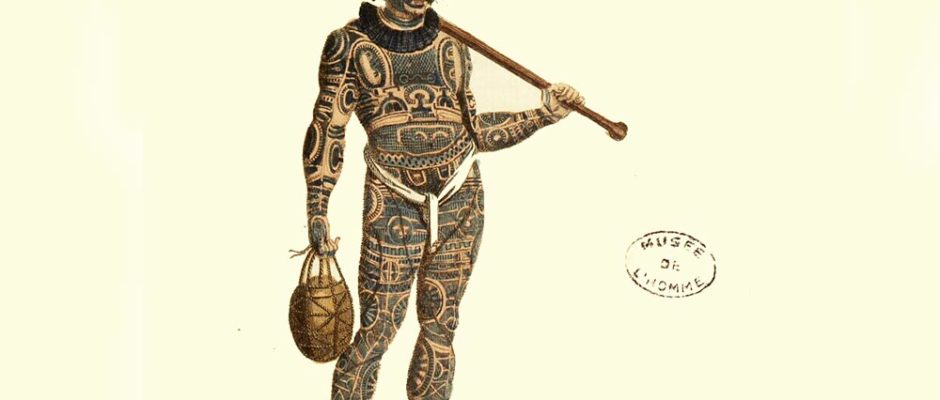 Marquisien entièrement tatoué. Estampes de jules Verreaux. Musée de l'homme