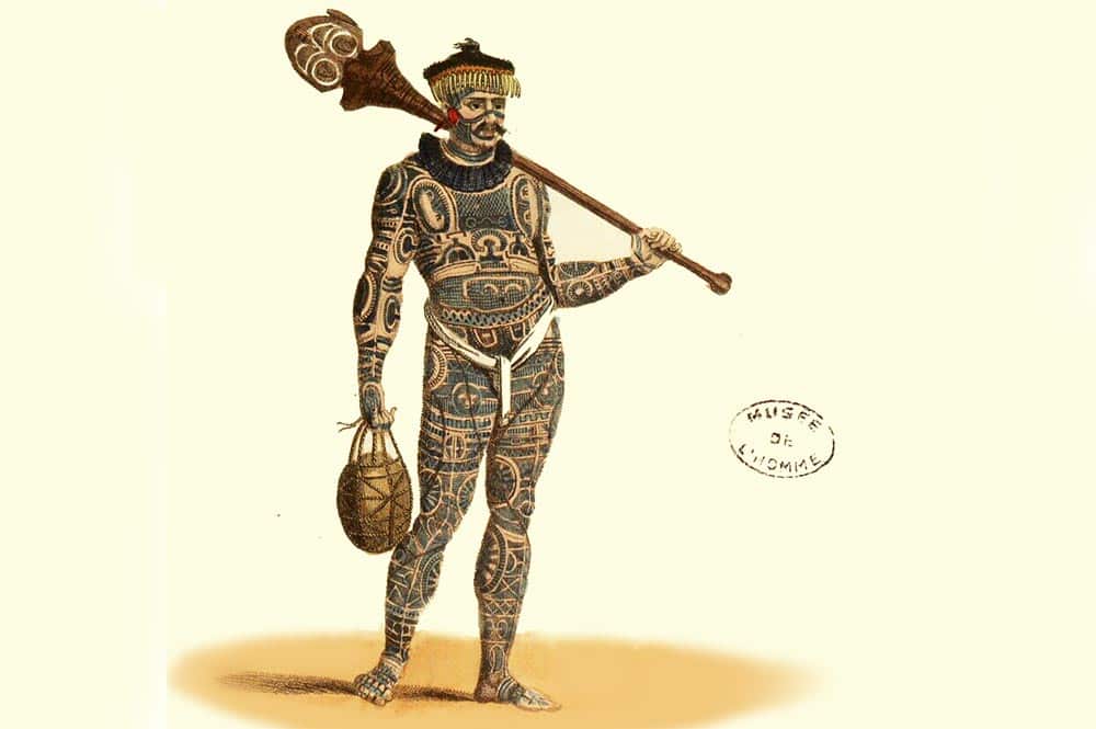 Marquisien entièrement tatoué. Estampes de jules Verreaux. Musée de l'homme