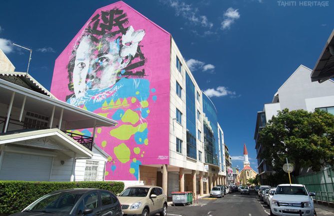 Street art, portrait de Herenui par Askew, Papeete