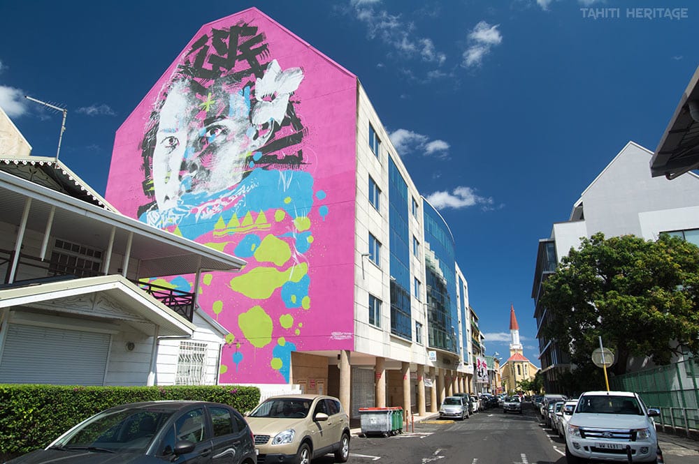 Street art, portrait de Herenui par Askew, Papeete