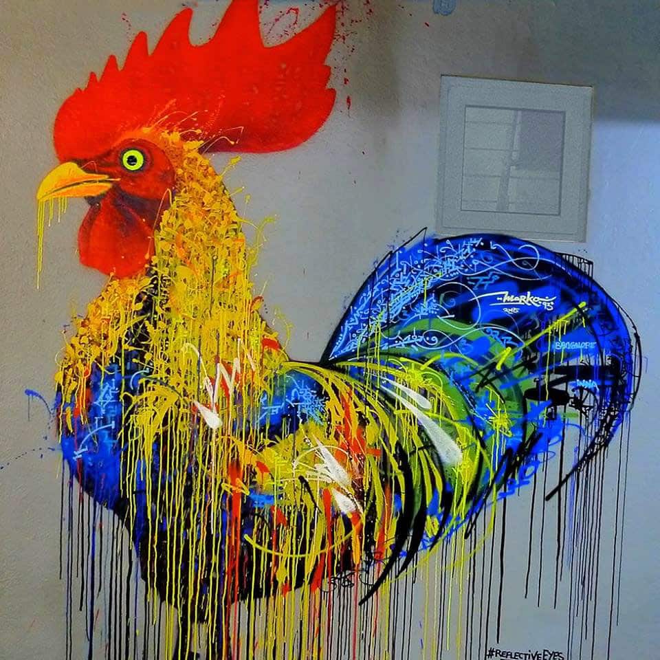 Street art, Coq par Marko93, India 2015.