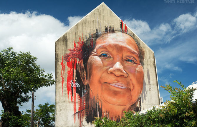 Street-art,Portrait d'Yee Vone par Adnate à Papeet