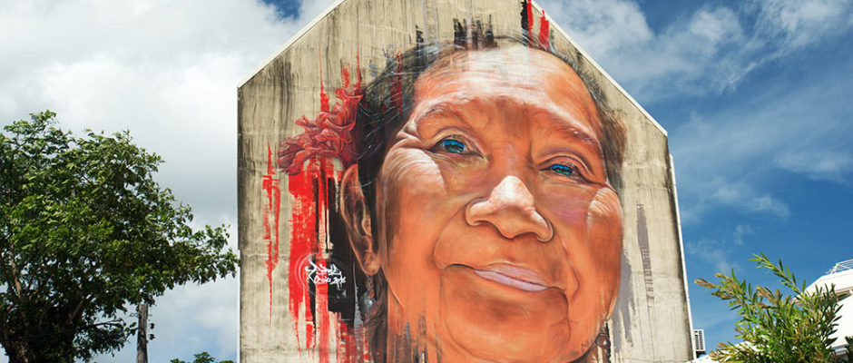 Street-art,Portrait d'Yee Vone par Adnate à Papeet