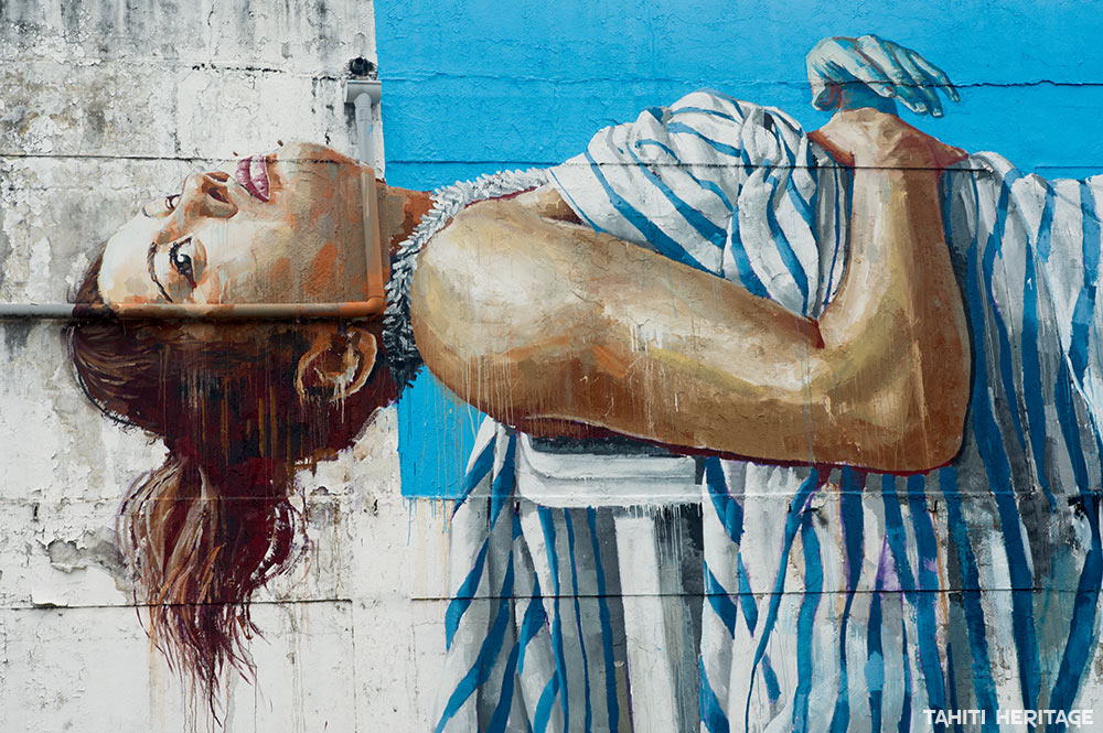 Street Art, la polynésienne de Fintan Magee, à Uturoa