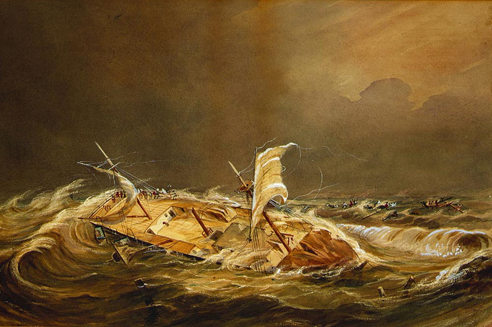 Le naufrage de la Julia Ann. Atoll de Scilly.. Peinture mormonhistoricsites