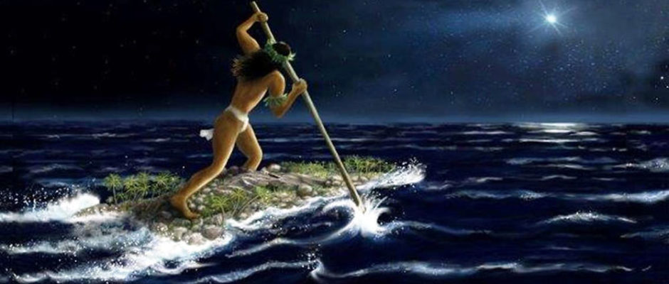 Hiro quitte Maupiti. Illustration A'amu